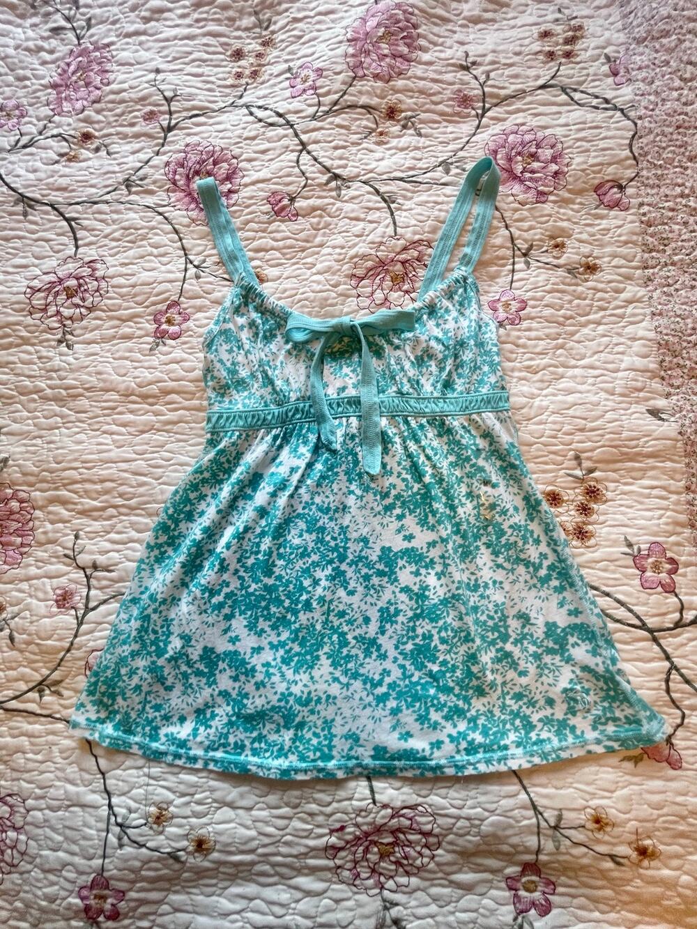 turquoise vintage abercrombie floral babydoll top